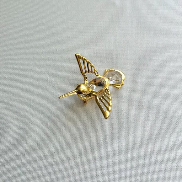 Vintage Gold Crystal Hummingbird Brooch Pin - Picture 2 of 6